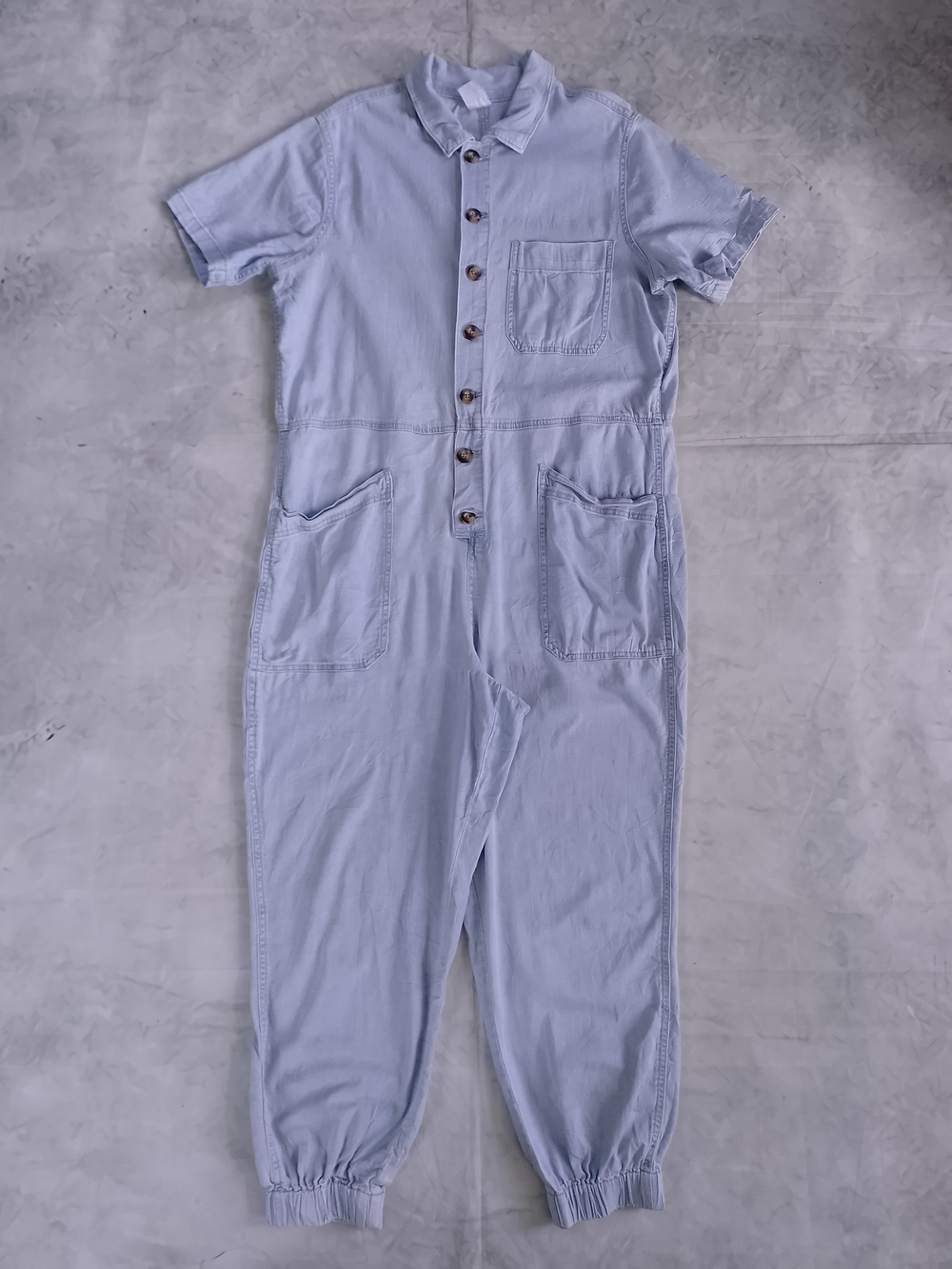 No Boundaries Light Blue Short-Sleeve One-Piece Jumpsuit